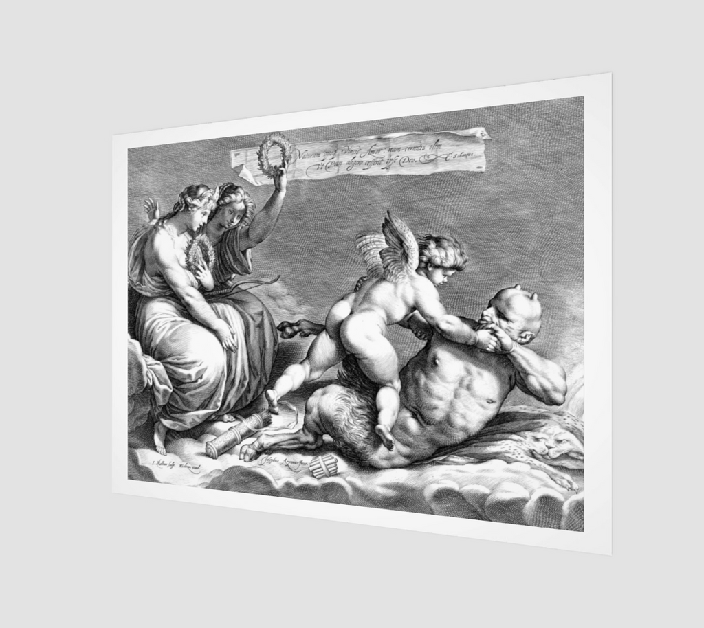 Love overpowers Pan, Jacob Matham, Cornelius Schonaeus, Hendrick Goltzius