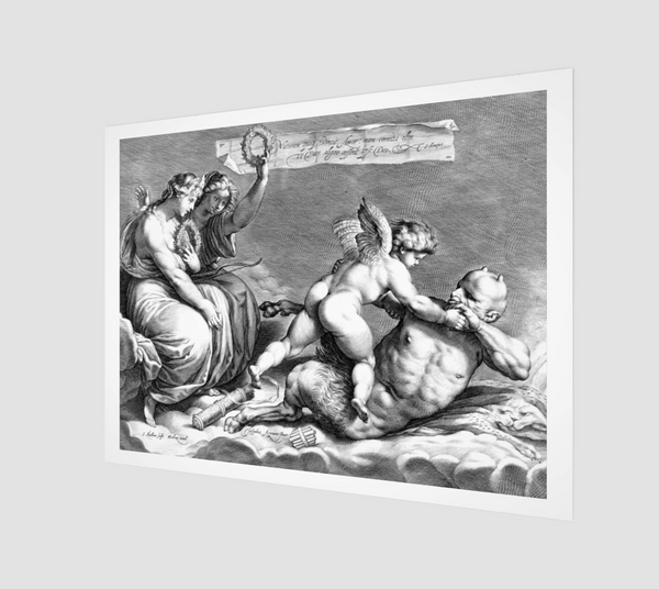 Love overpowers Pan, Jacob Matham,  Cornelius Schonaeus, Hendrick Goltzius